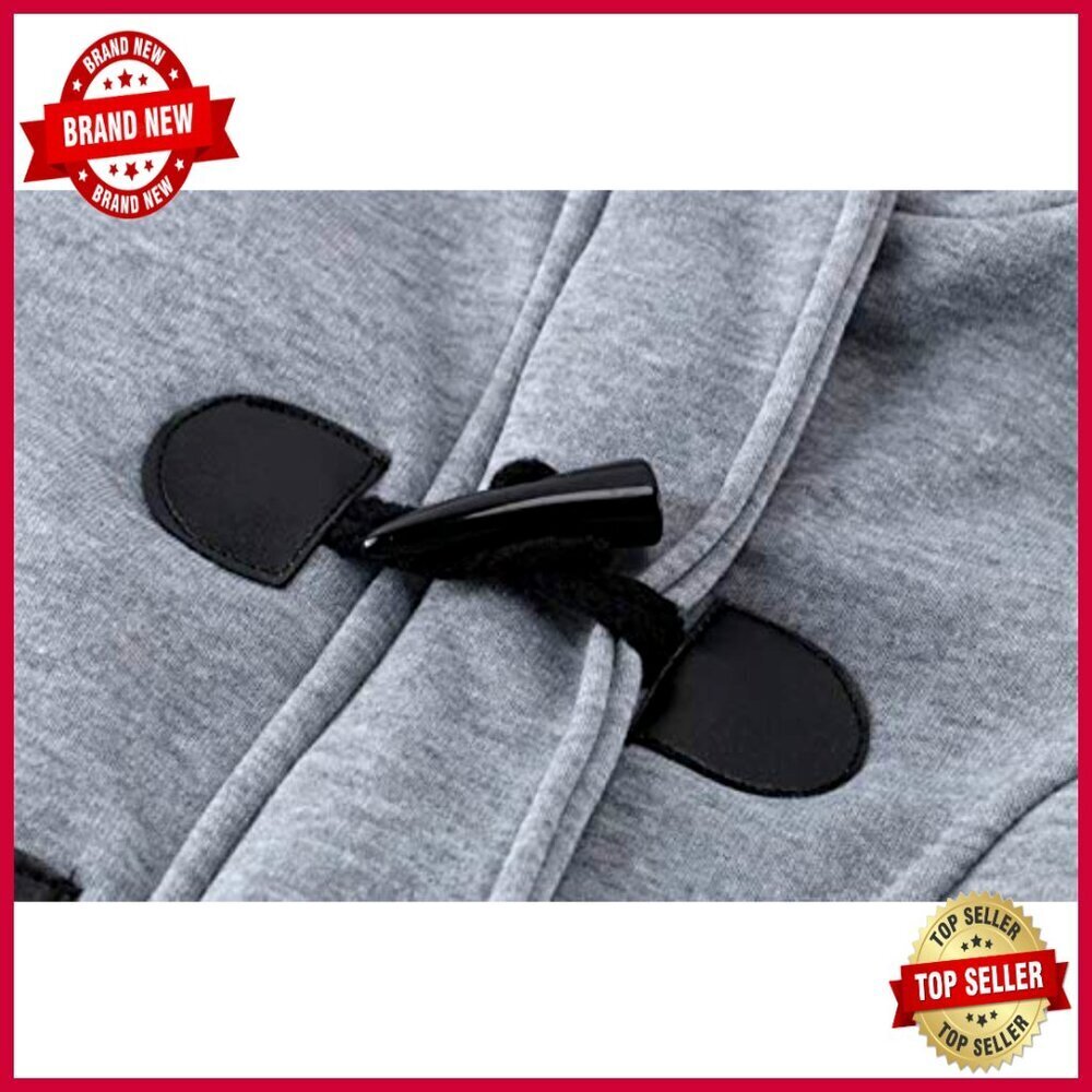Warm Fleece Hooded Winter Jacket with Horn Button Closure Relaxed Fit - Picture 2 of 6